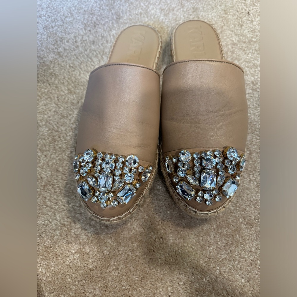 Karl Lagerfeld Paris - the Maxwell rhinestone espadrille mules - tan - size 10